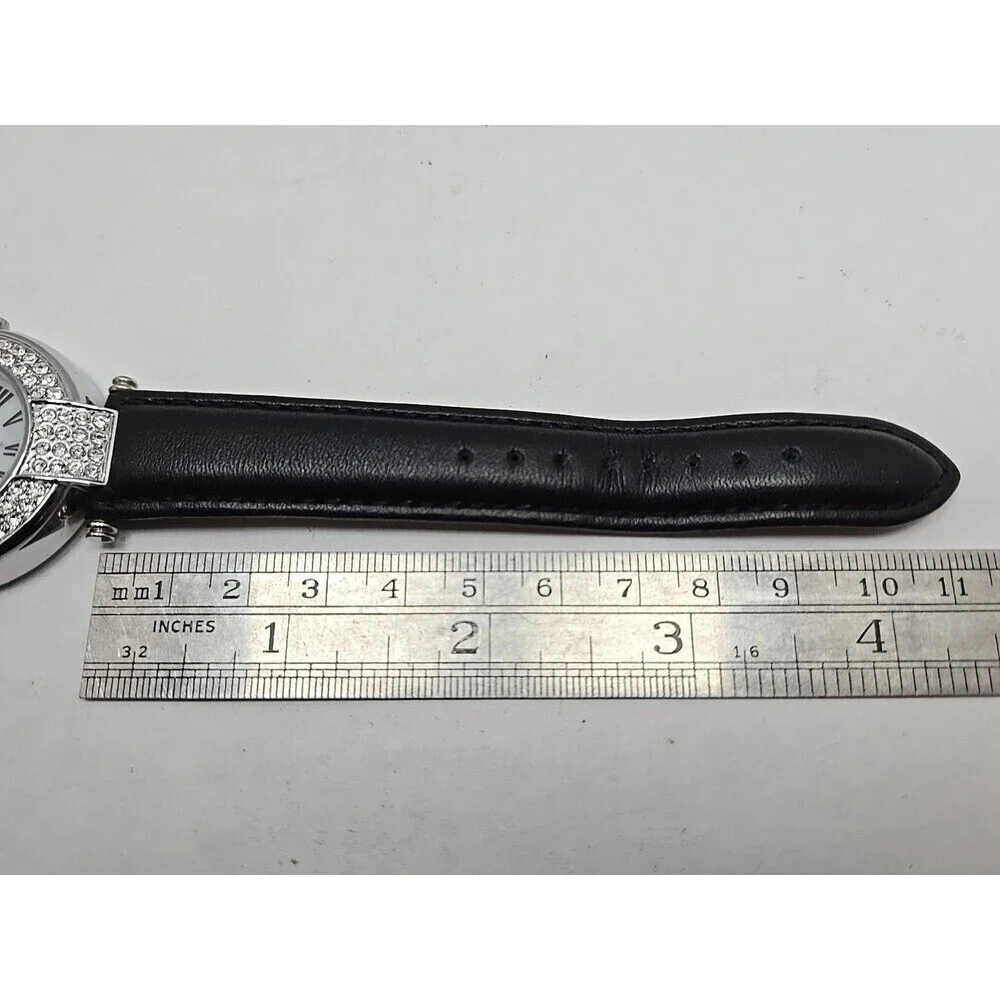 Opus Glamorous Womens Watch MOP 36mm Pave Crystal Black Leather New Battery